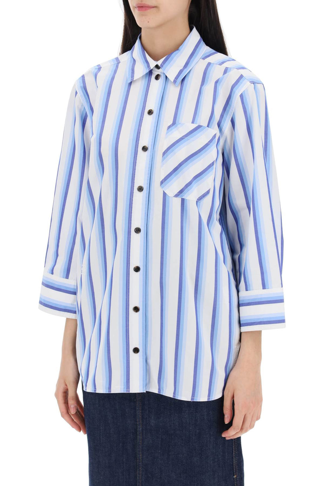 Ganni Replace With Double Quoteoversized Striped Poplin Shirt   White