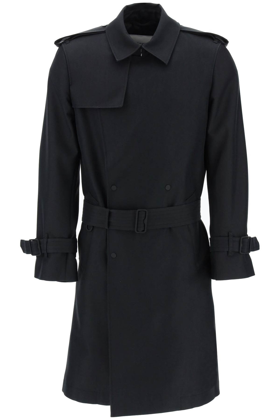 Burberry Double Breasted Silk Blend Trench Coat   Nero
