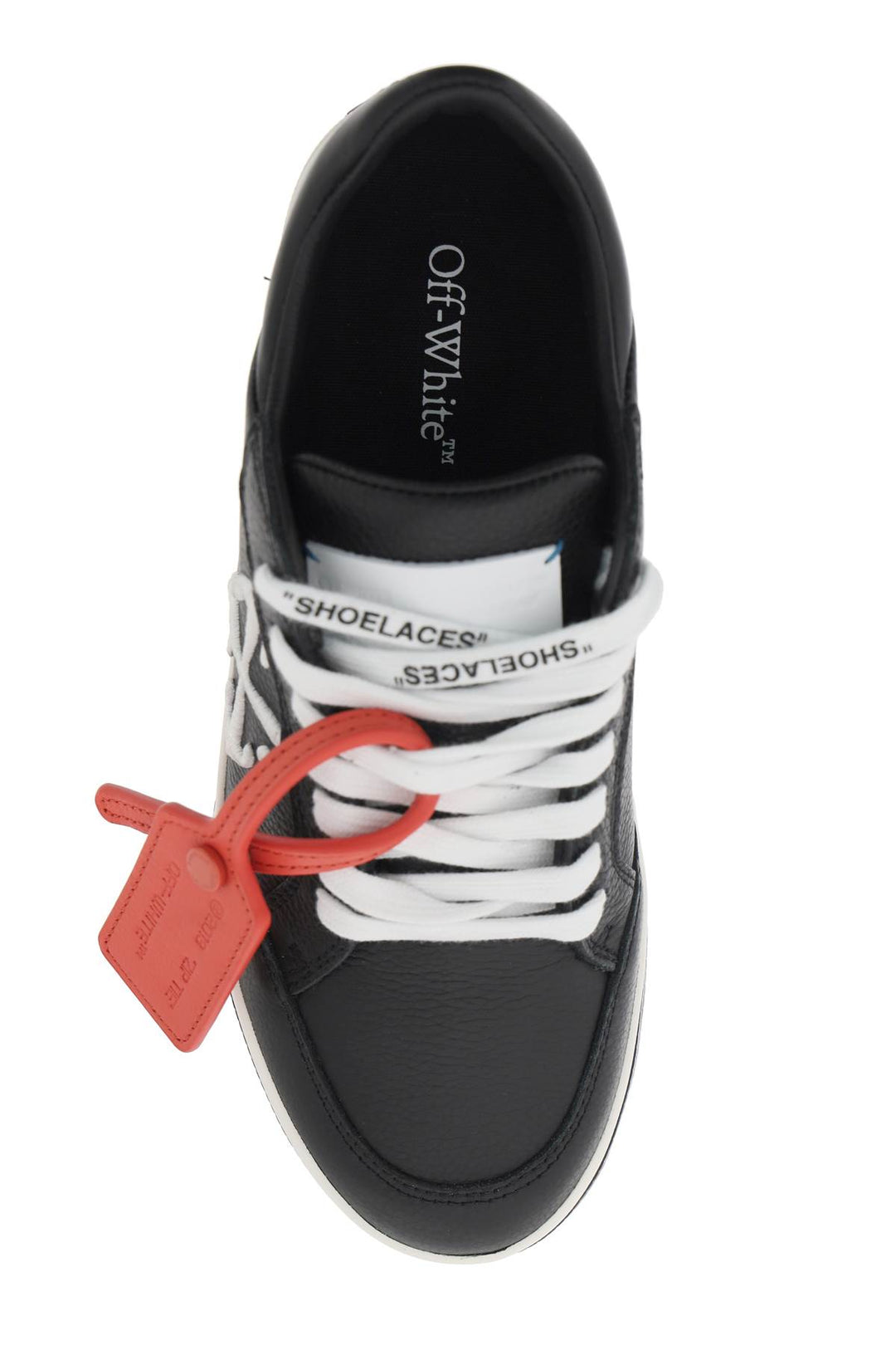 Off White Low Leather Vulcanized Sneakers For   Nero