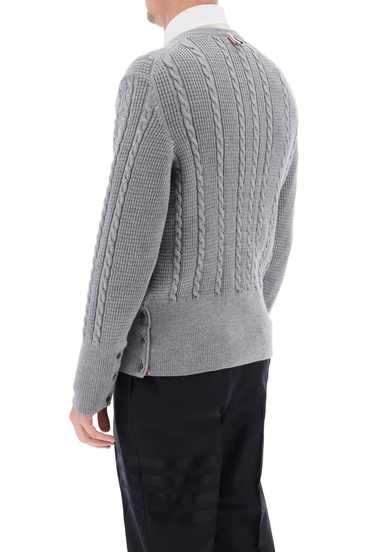 Thom Browne Cable Wool Sweater With Rwb Detail   Grigio