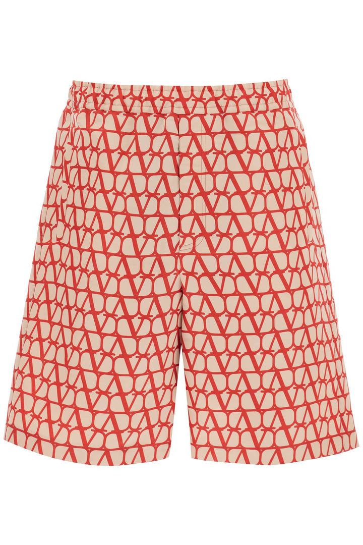 Valentino Shorts In Silk Faille With Toile Iconographe Motif   Beige