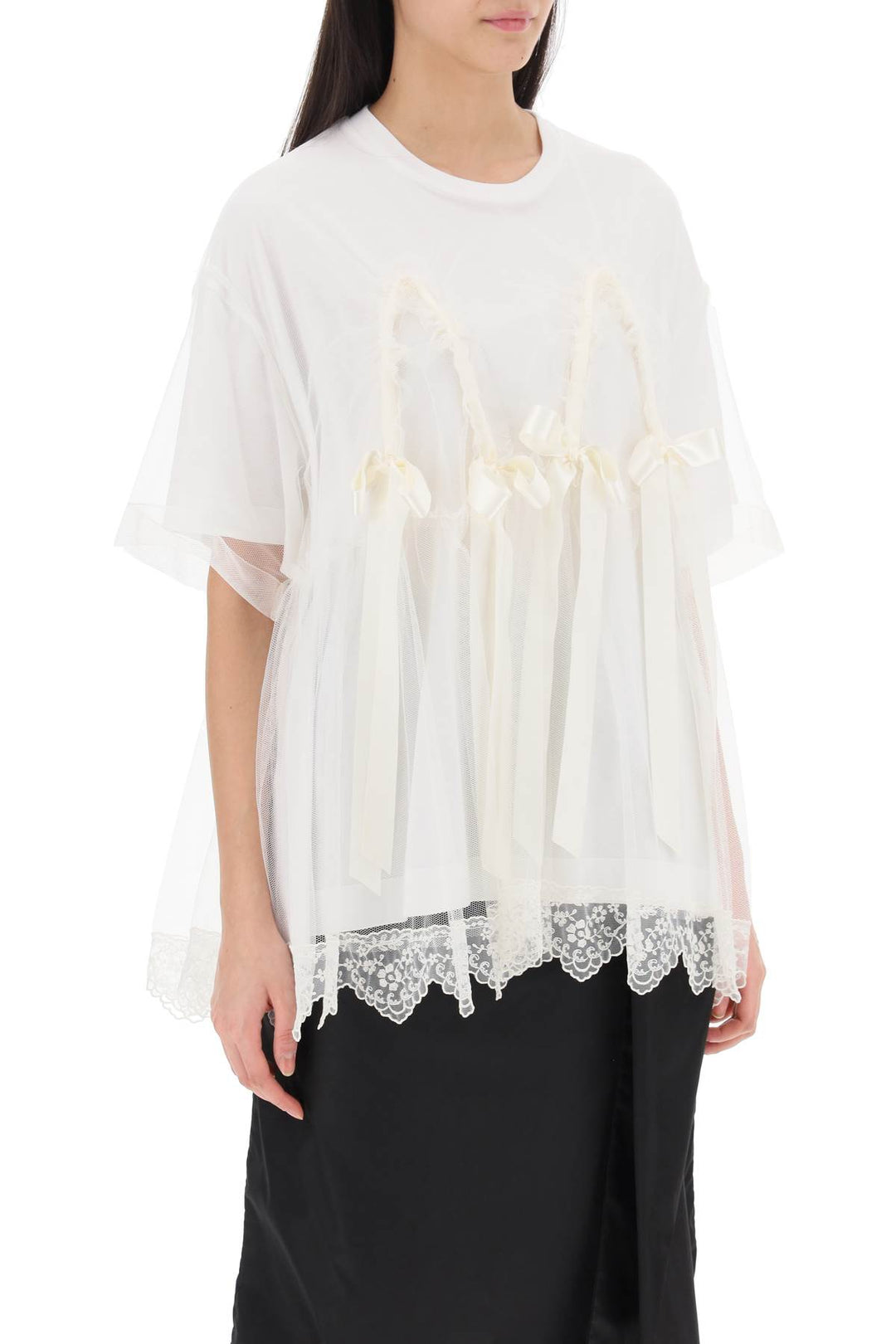 Simone Rocha Tulle Top With Lace And Bows   Bianco