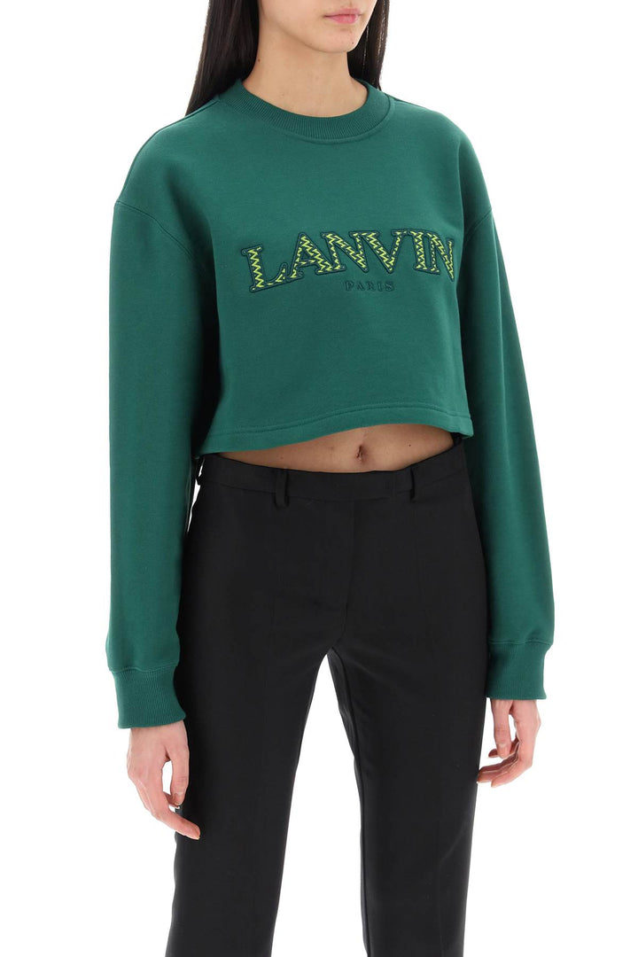 Lanvin Cropped Sweatshirt With Embroidered Logo Patch   Verde