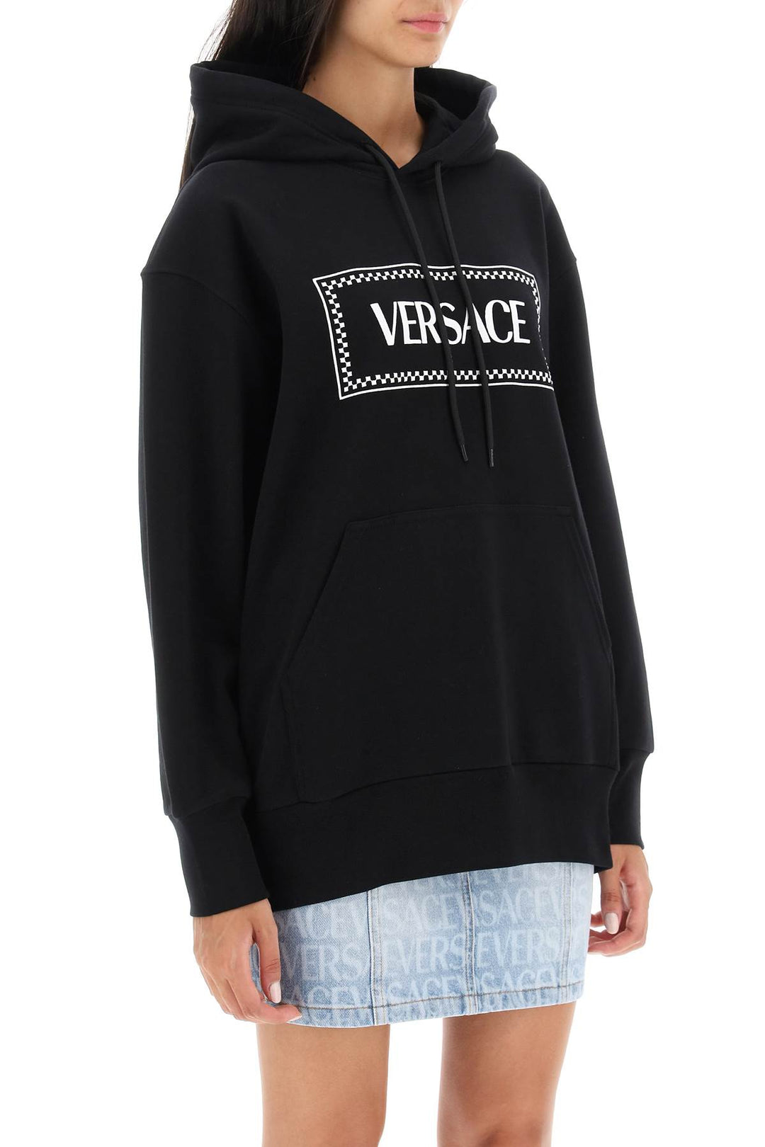 Versace Hoodie With Logo Embroidery   Nero