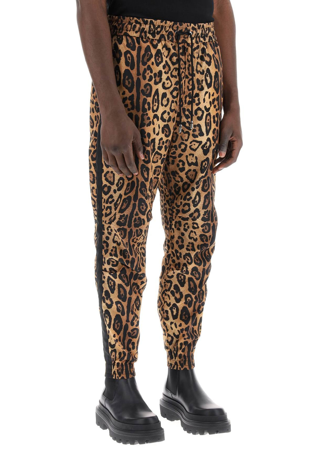 Dolce & Gabbana Leopard Print Nylon Jogger Pants For   Beige