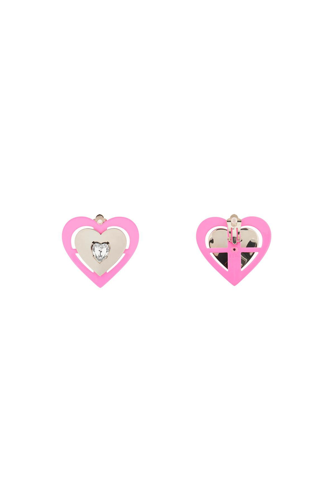 Saf Safu 'Pink Neon Heart' Clip On Earrings   Argento