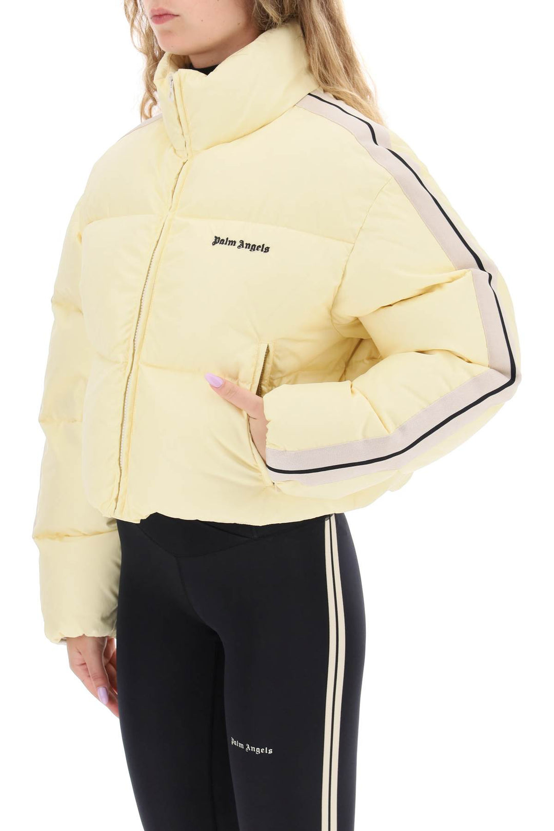 Palm Angels Cropped Puffer Jacket With Bands On Sleeves   Giallo