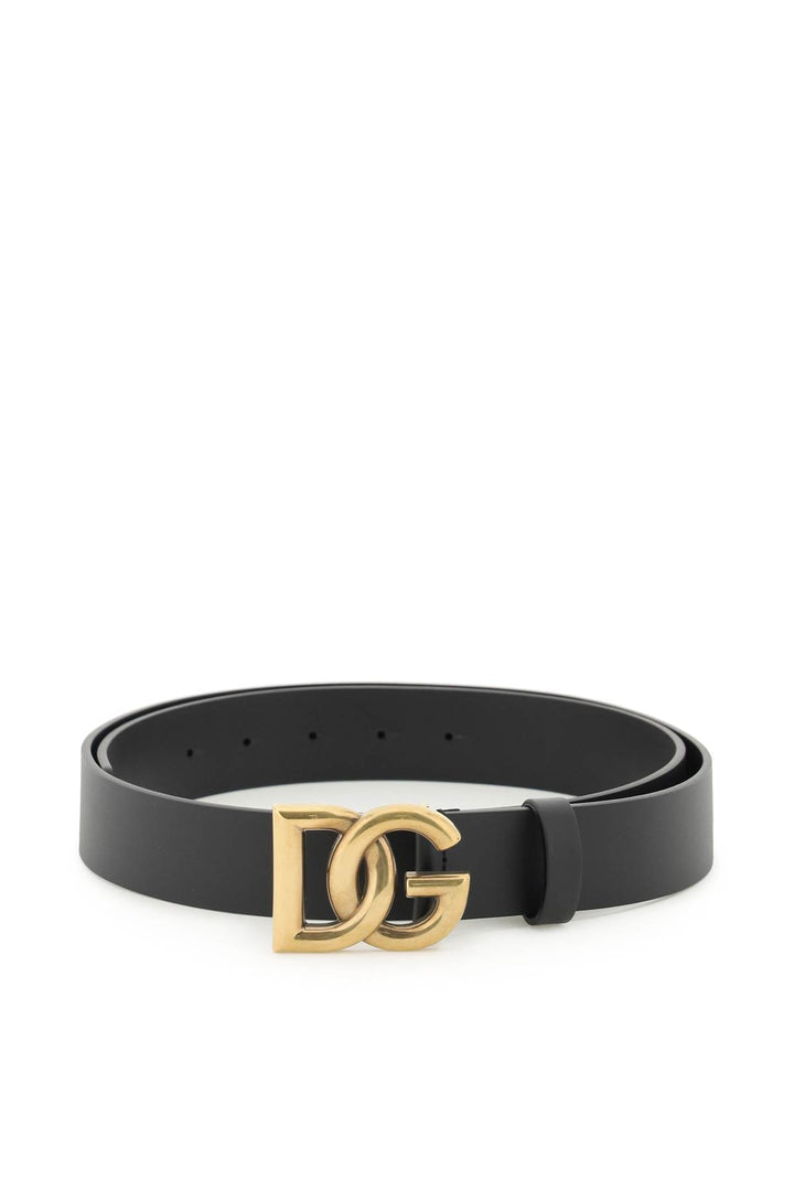Dolce & Gabbana Lux Leather Belt With Crossed Dg Logo   Black