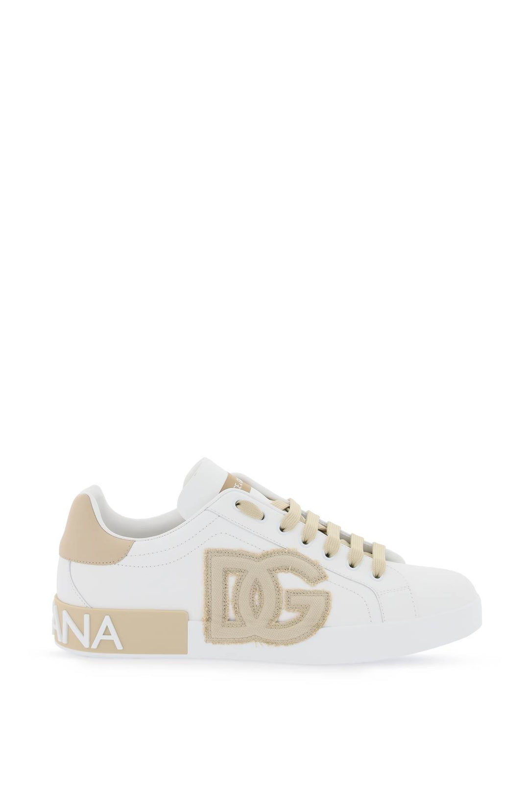 Dolce & Gabbana Replace With Double Quoteleather Portofino Sneakers With Dg   Beige