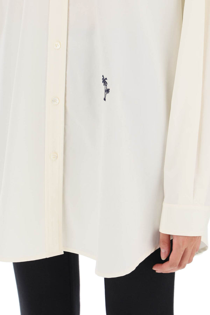 Palm Angels Poplin Shirt With Palm Embroidery   Bianco