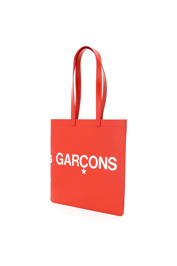 Comme Des Garcons Wallet Leather Tote Bag With Logo   Red