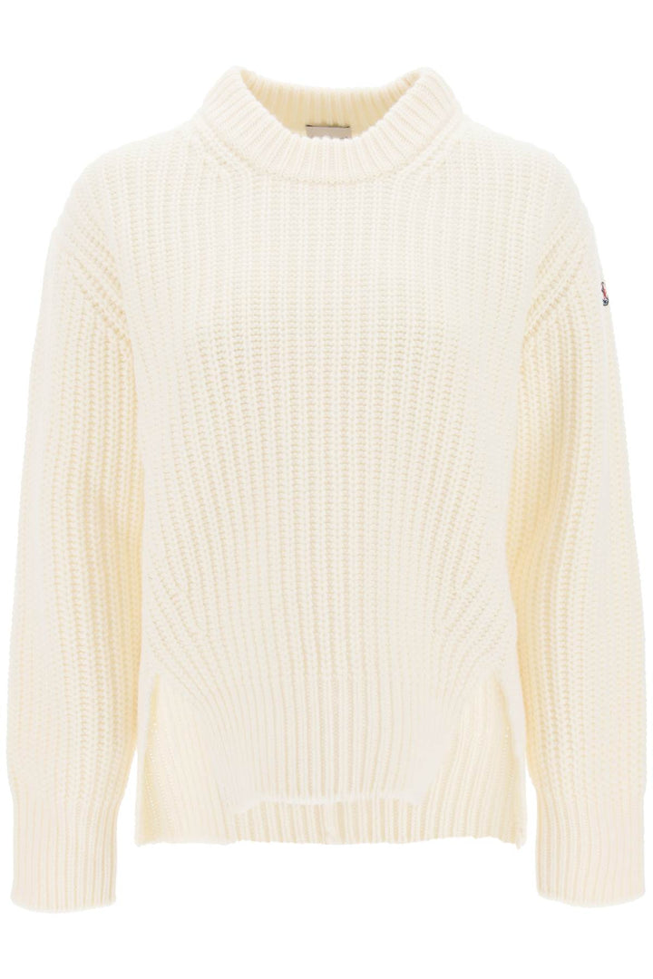 Moncler Crew Neck Sweater In Carded Wool   Bianco