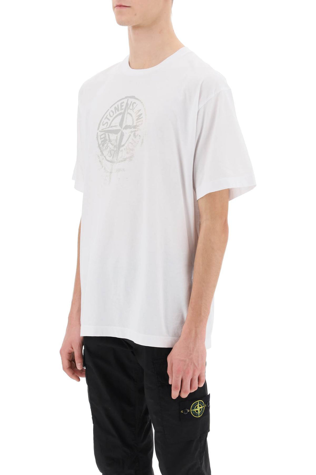 Stone Island T Shirt With Reflective Print   Bianco