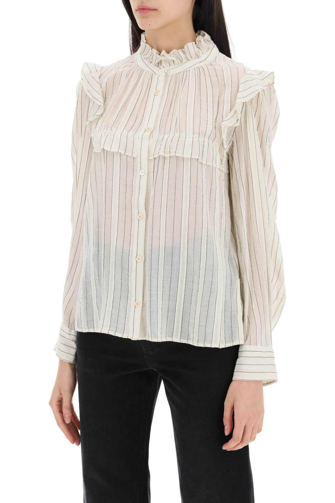 Isabel Marant Etoile Replace With Double Quotestriped Cotton Blouse By Id   Bianco