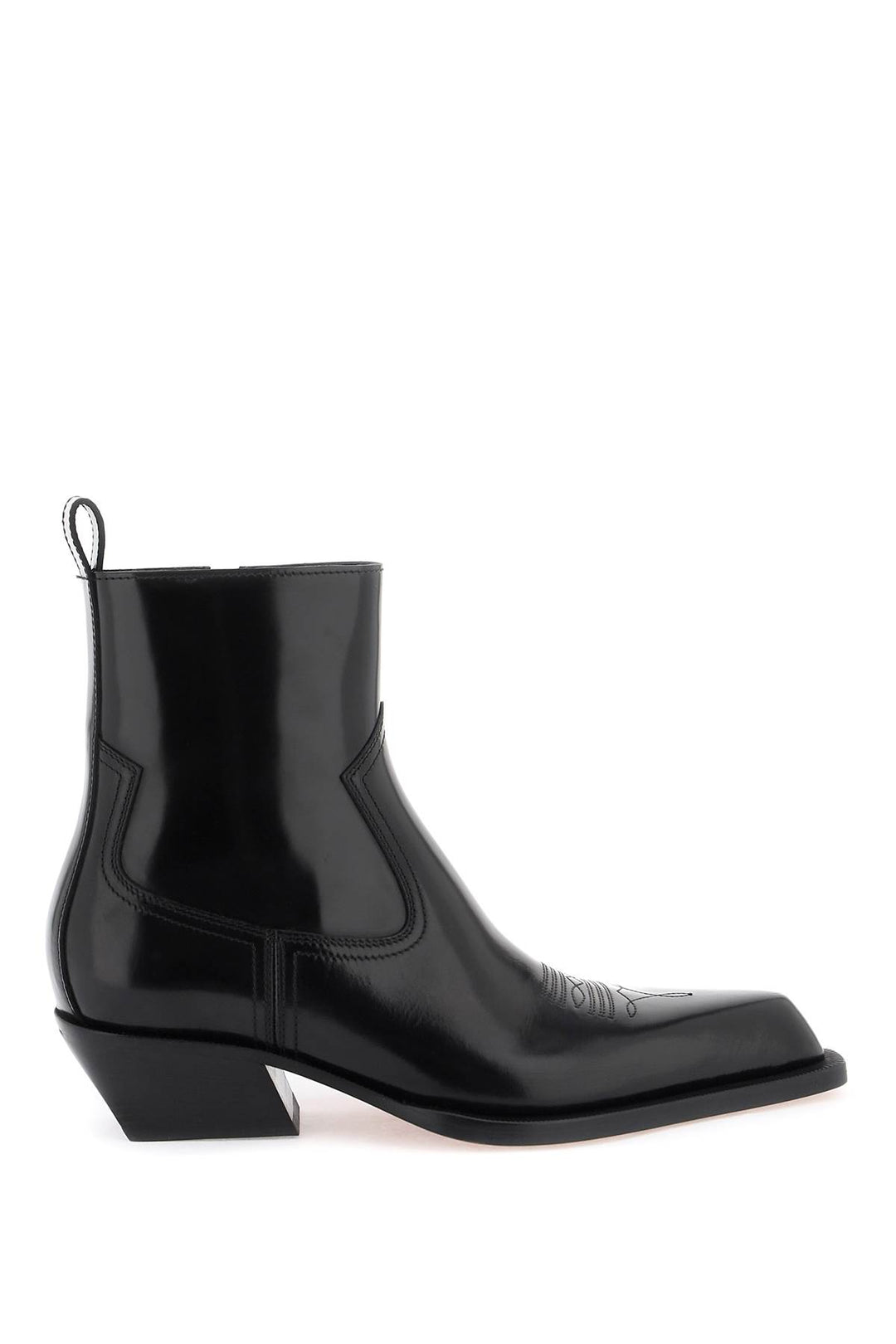 Off White Leather Texan Ankle Boots   Nero