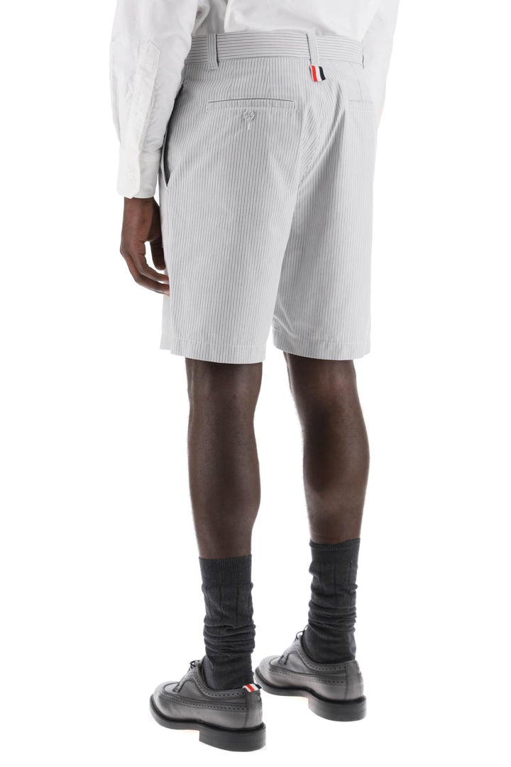 Thom Browne Striped Cotton Bermuda Shorts For Men   Grigio