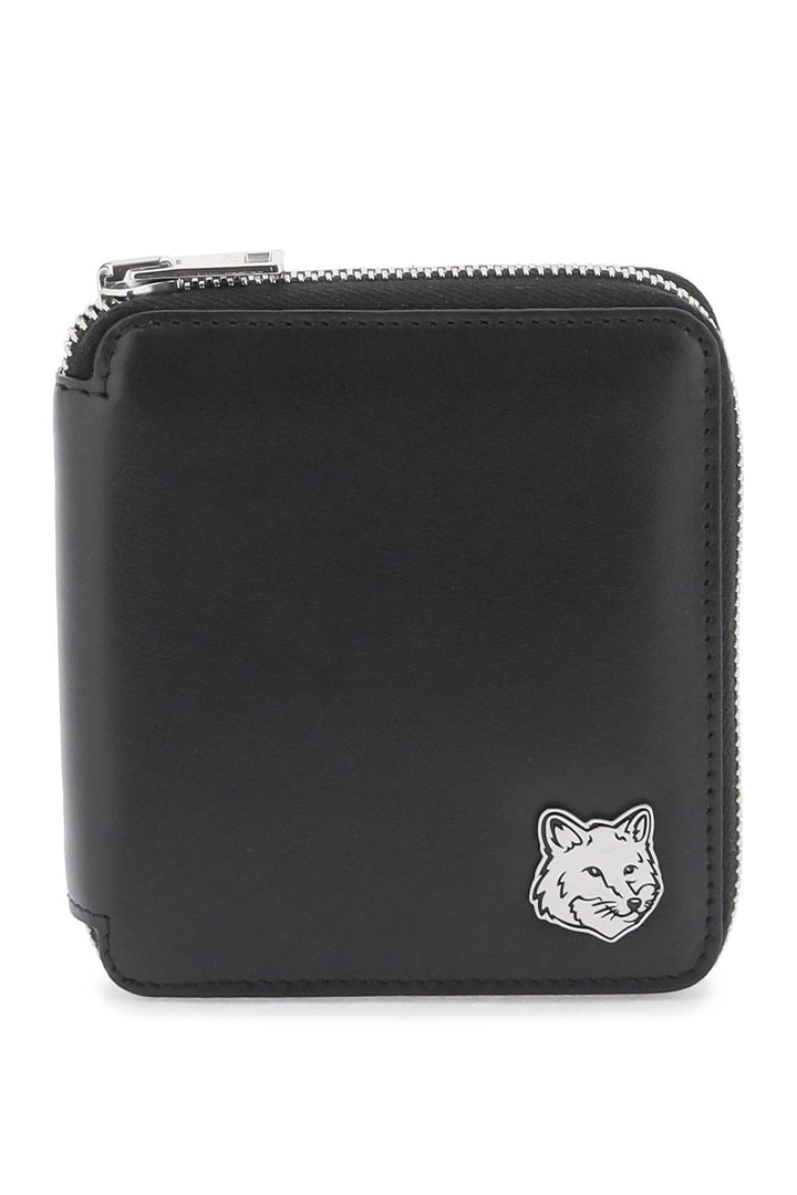 Maison Kitsune Fox Head Zip Around Wallet Portfolio   Nero