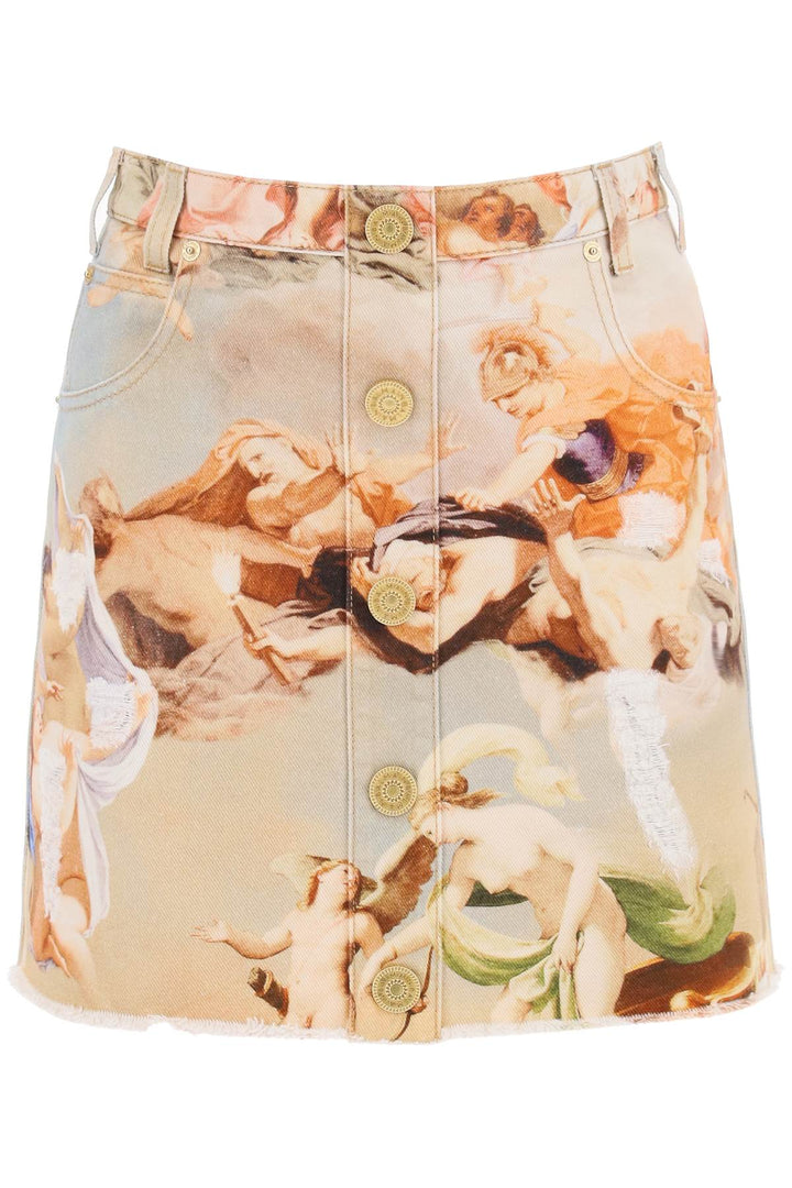 Balmain Denim Mini Skirt With 'Sky' Print   Multicolor