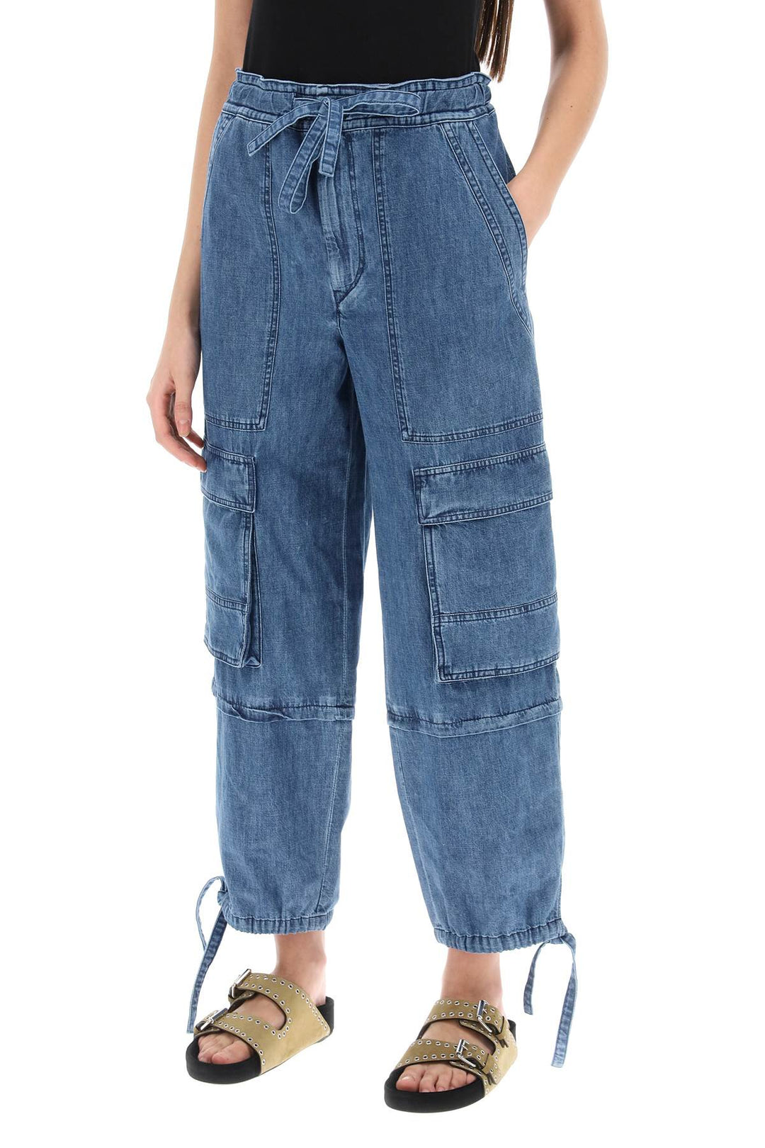 Isabel Marant Etoile Ivy Cargo Pants In Washed Effect Canvas Fabric   Blu