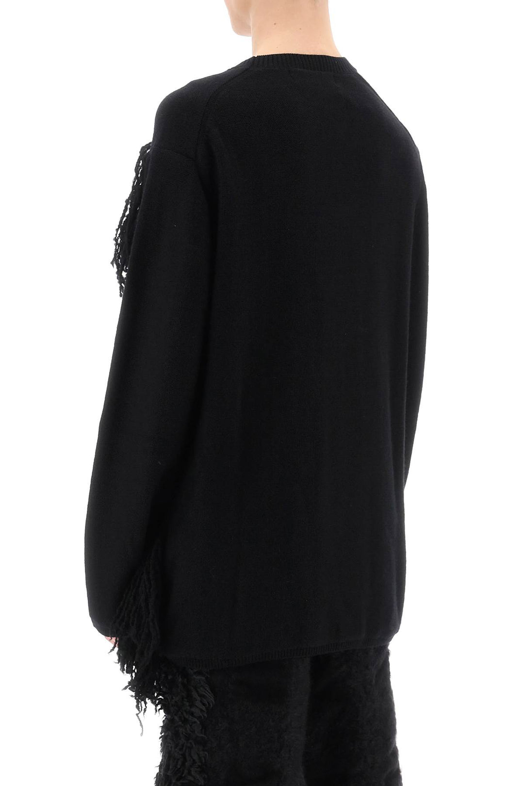 Comme Des Garcons Homme Plus Wool Sweater With Fringes   Nero