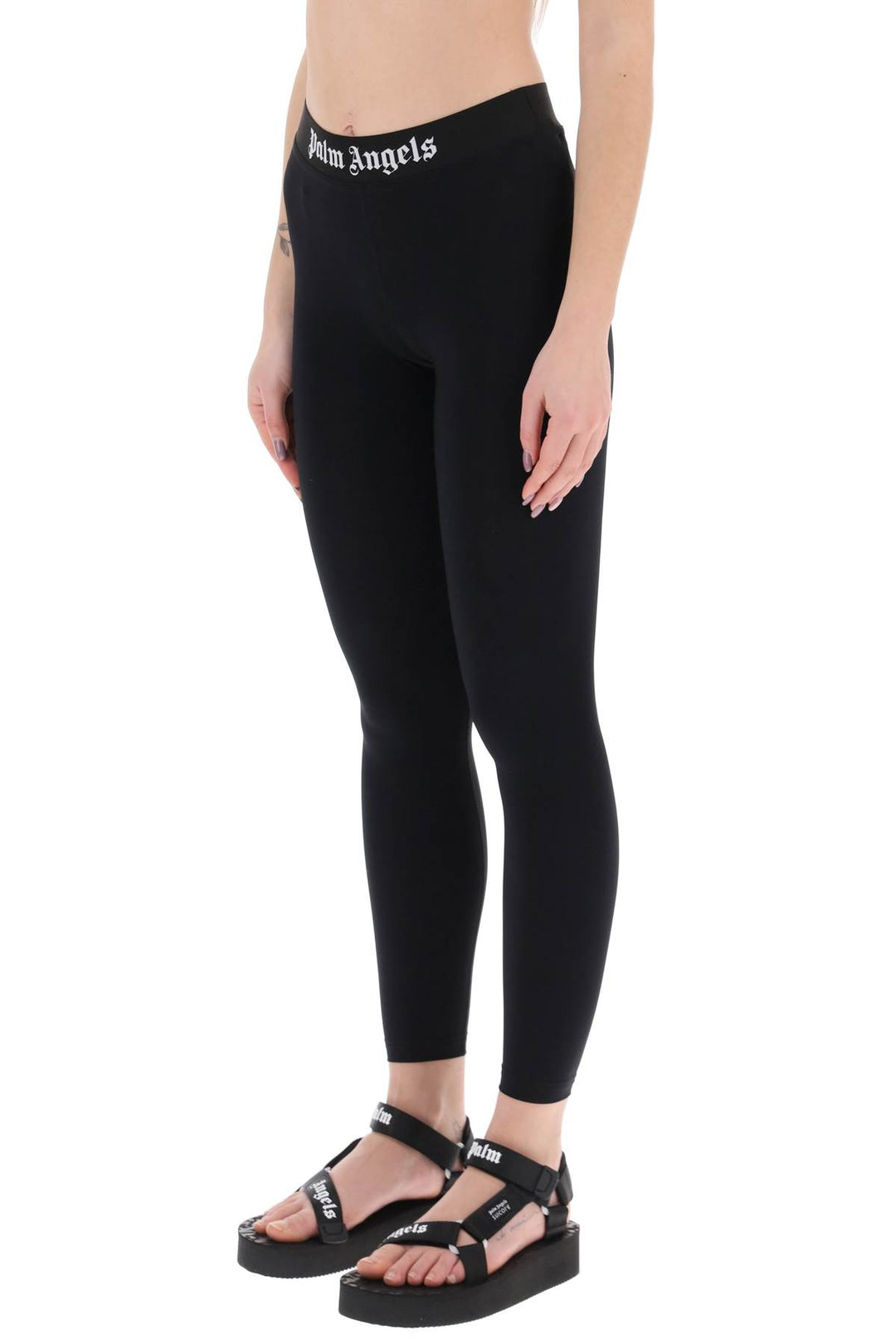 Palm Angels Sporty Leggings With Branded Stripe   Nero