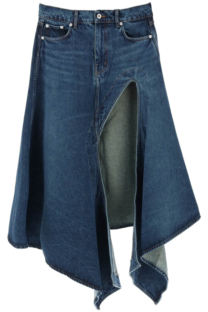 Y Project Denim Midi Skirt With Cut Out Details   Blue