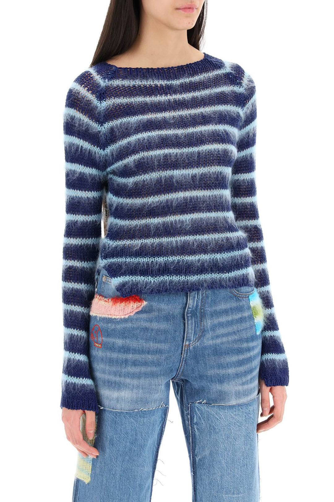 Marni Striped Cotton And Mohair Pullover   Blu