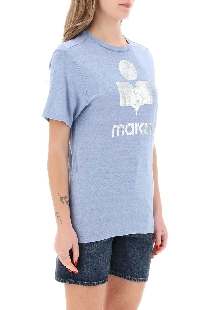 Isabel Marant Etoile Zewel T Shirt With Metallic Logo Print   Argento