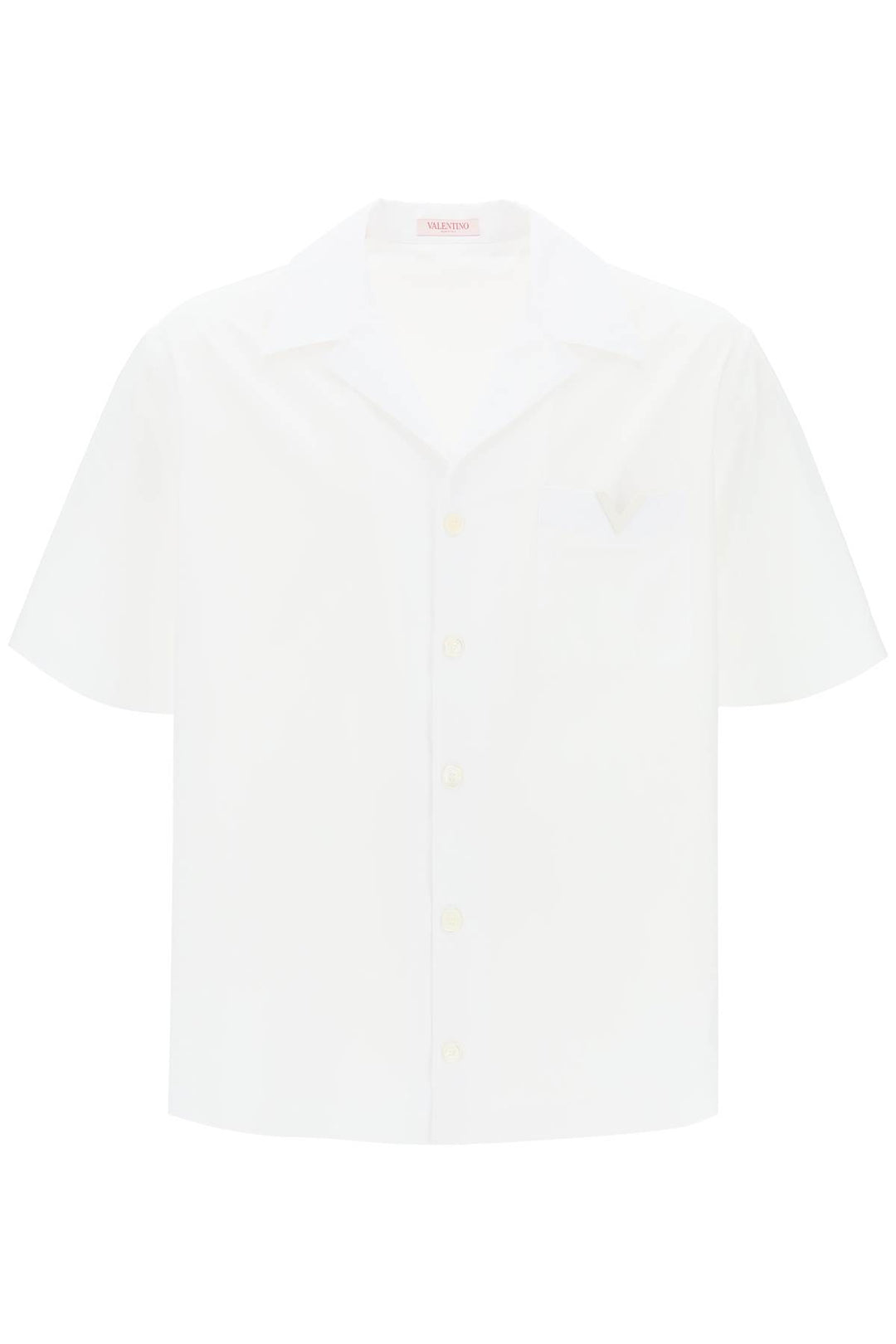 Valentino Garavani Replace With Double Quotev Detail Bowling Shirt With V    Bianco
