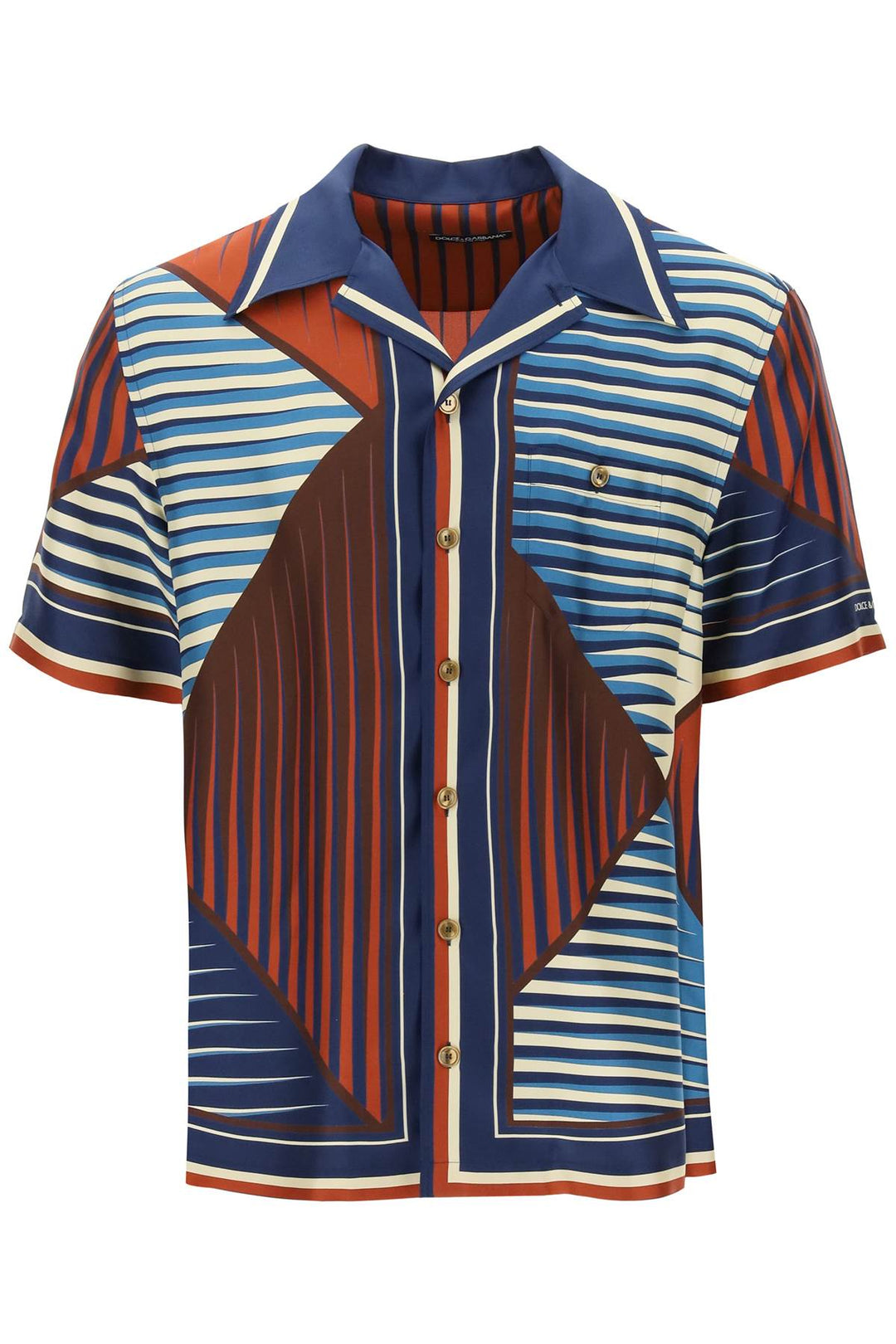 Dolce & Gabbana Replace With Double Quotegeometric Pattern Bowling Shirt With   Blu