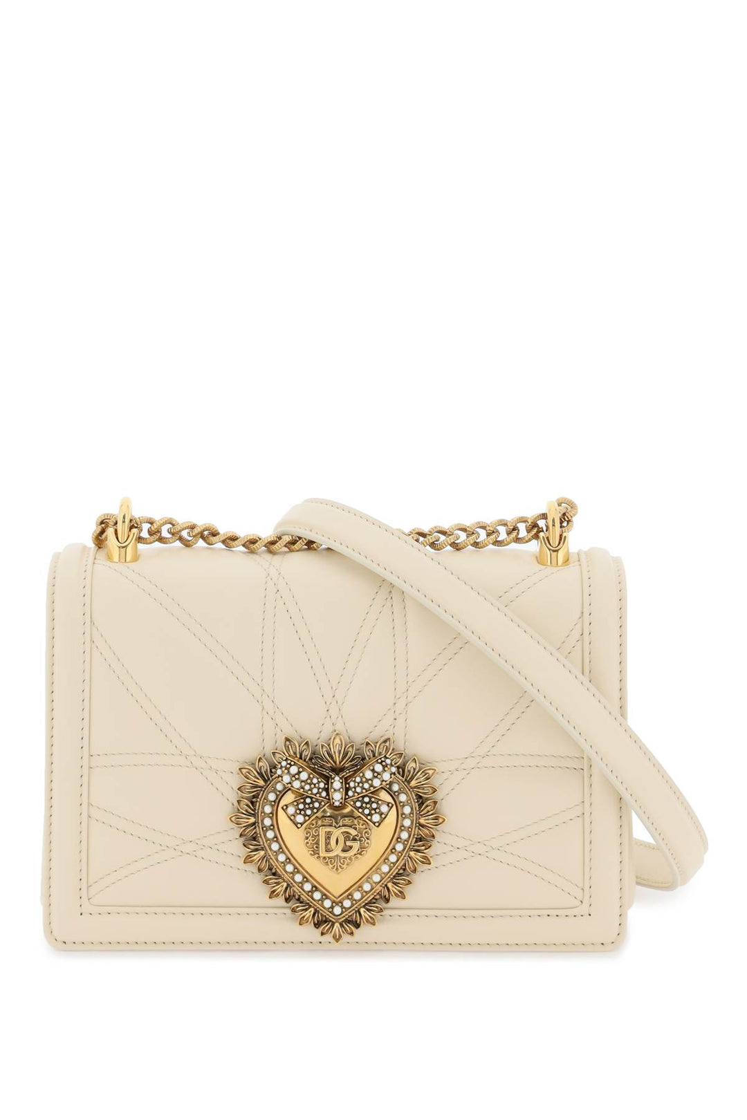 Dolce & Gabbana Medium Devotion Bag In Quilted Nappa Leather   Bianco