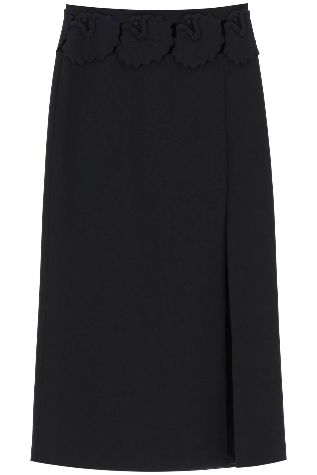 Valentino Garavani Replace With Double Quotemid Length Wool And Silk Skirt With Floral Appliqué   Black