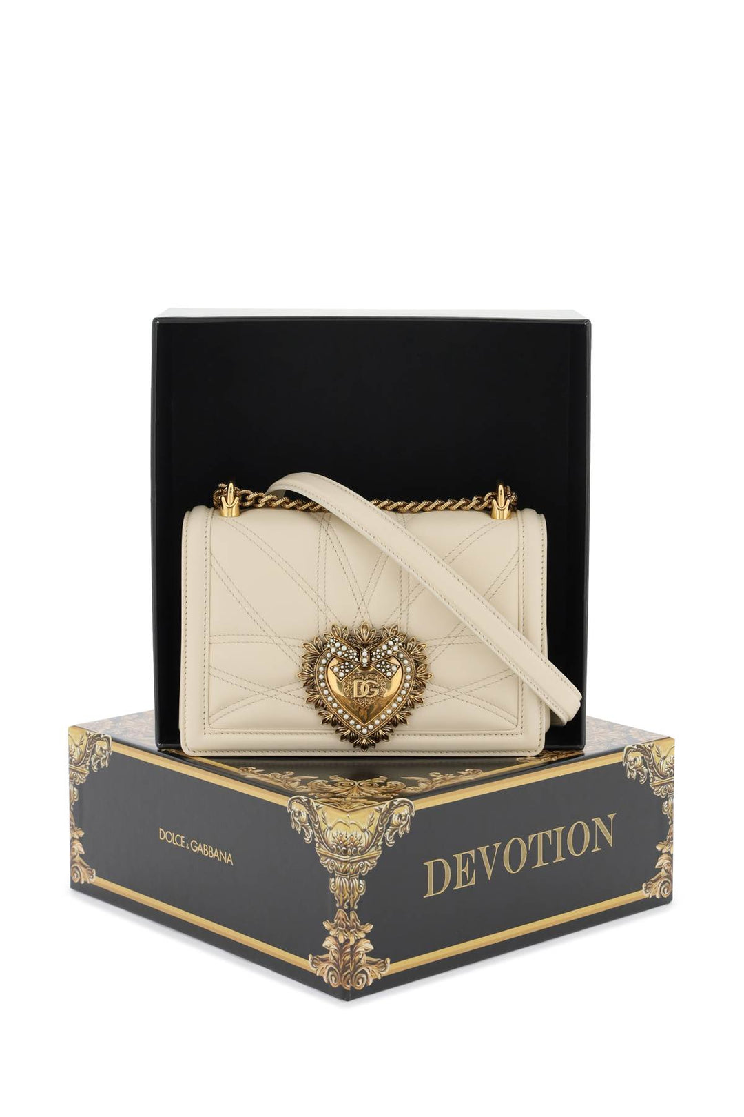 Dolce & Gabbana Medium Devotion Bag In Quilted Nappa Leather   Bianco