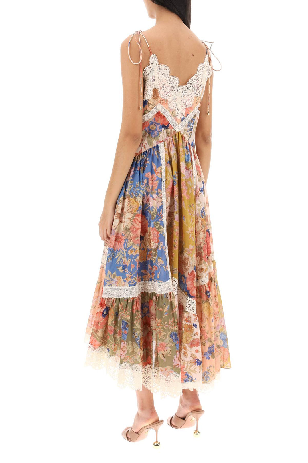 Zimmermann August Asymmetric Dress With Lace Trims   Multicolor