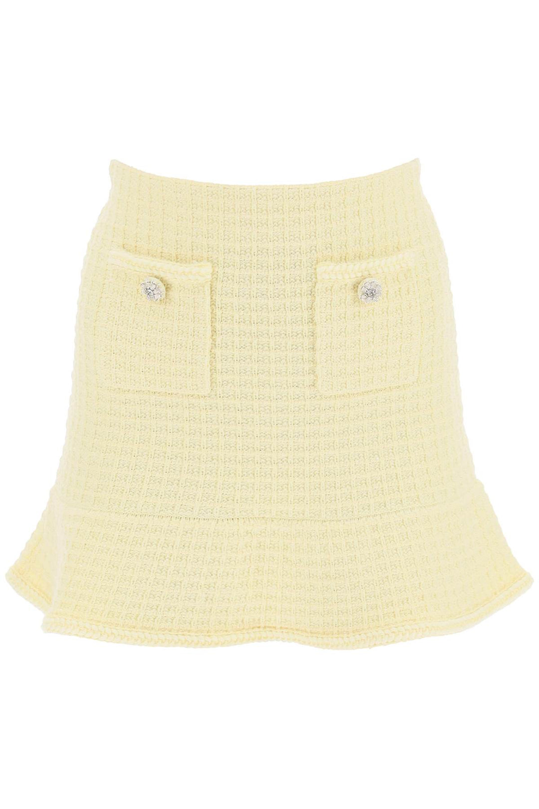 Self Portrait Replace With Double Quoteknitted Mini Skirt With Jewel Buttons   Giallo