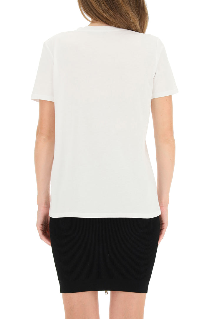 Balmain T Shirt With Logo Print And Embossed Buttons   Bianco