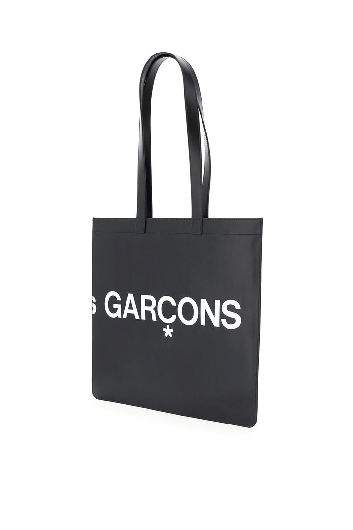 Comme Des Garcons Wallet Leather Tote Bag With Logo   Nero
