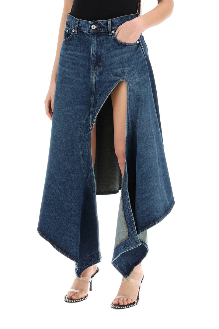 Y Project Denim Midi Skirt With Cut Out Details   Blue