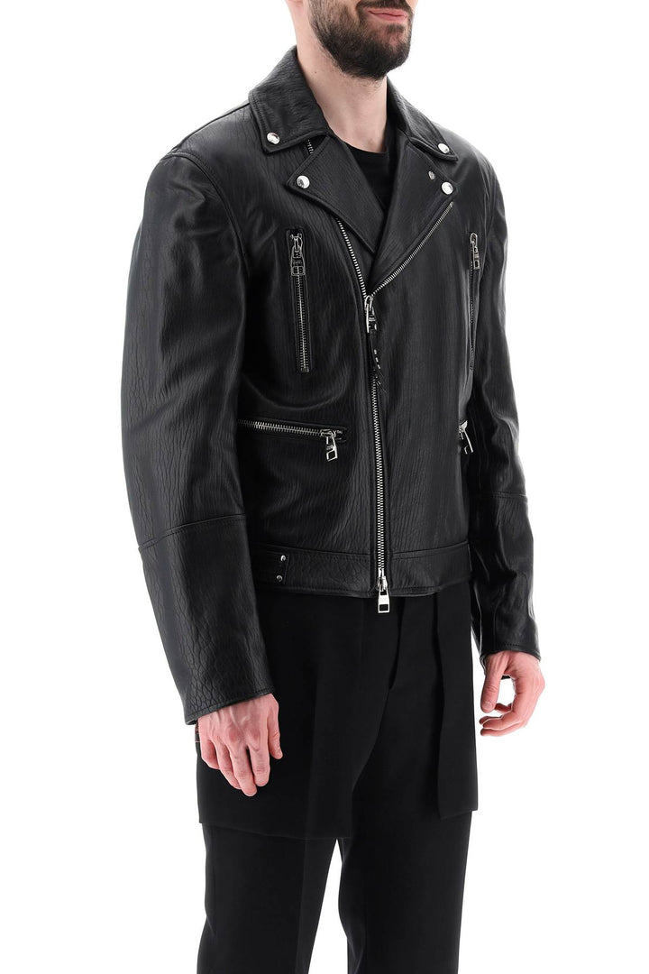 Alexander Mcqueen Leather Biker Jacket   Nero