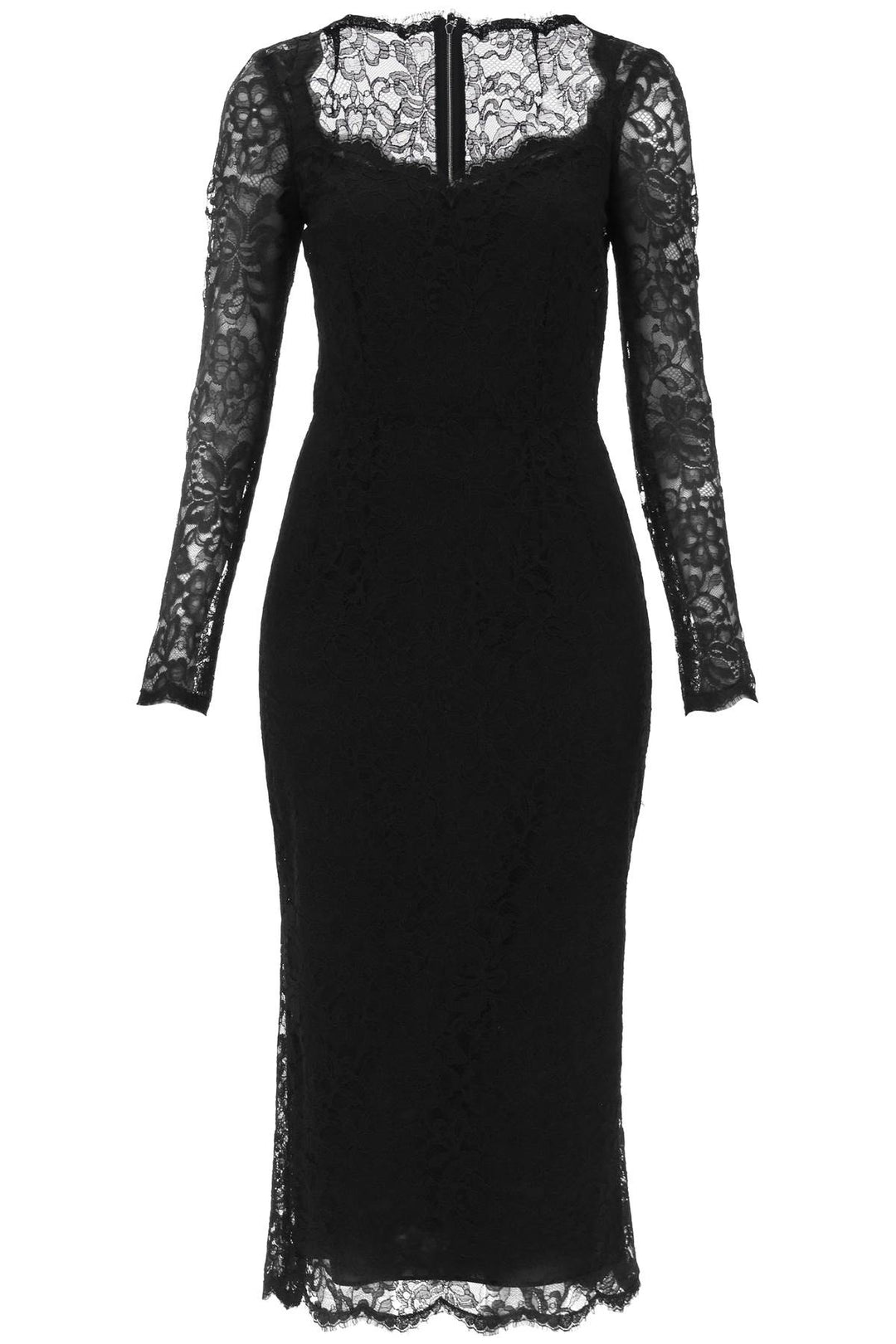 Dolce & Gabbana Midi Dress In Floral Chantilly Lace   Nero