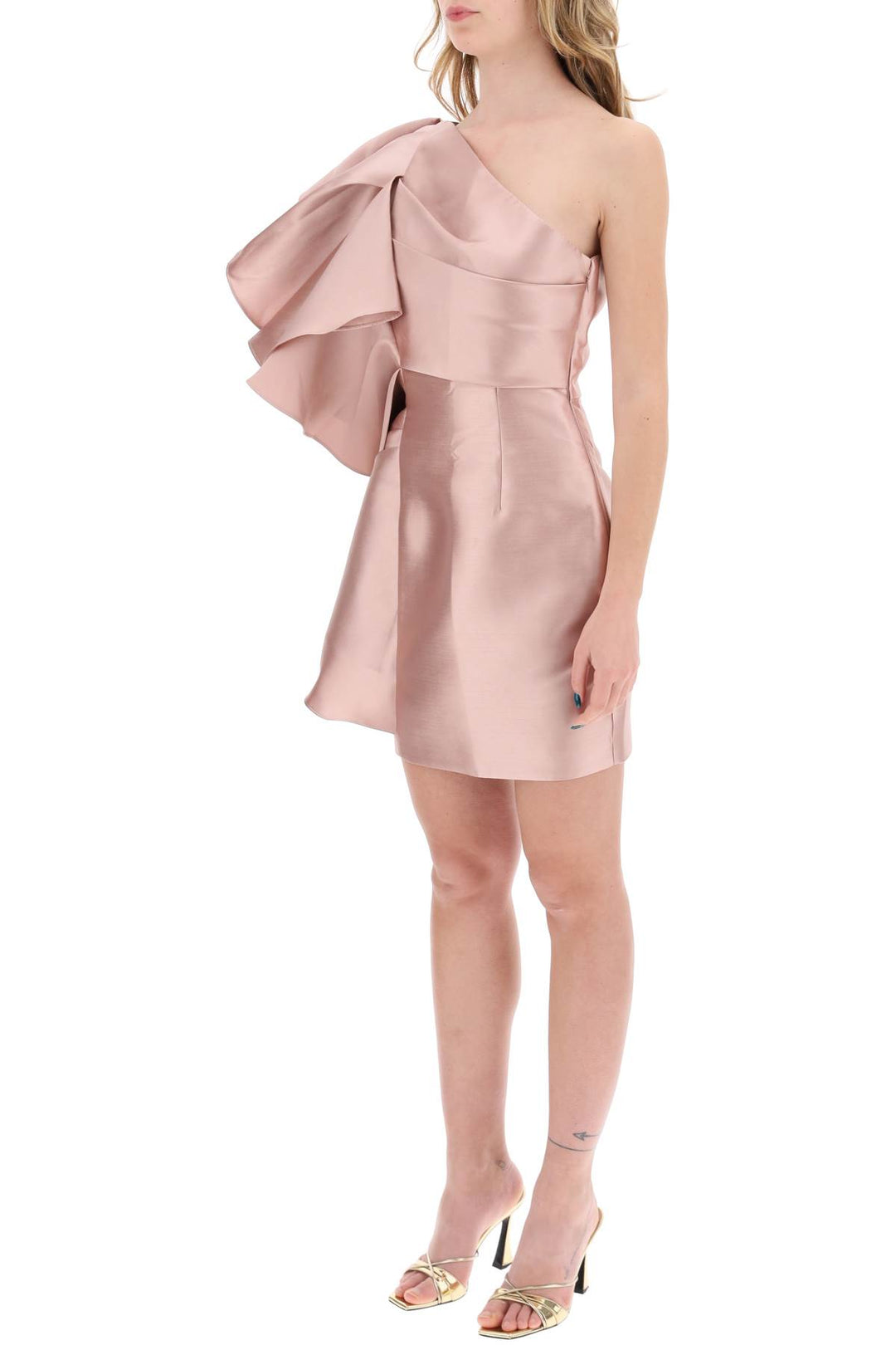 Solace London Replace With Double Quoterio Mini Dress With Draped Panel   Rosa
