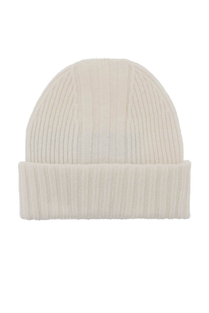 Y 3 Beanie Hat In Ribbed Wool With Logo Patch   Bianco