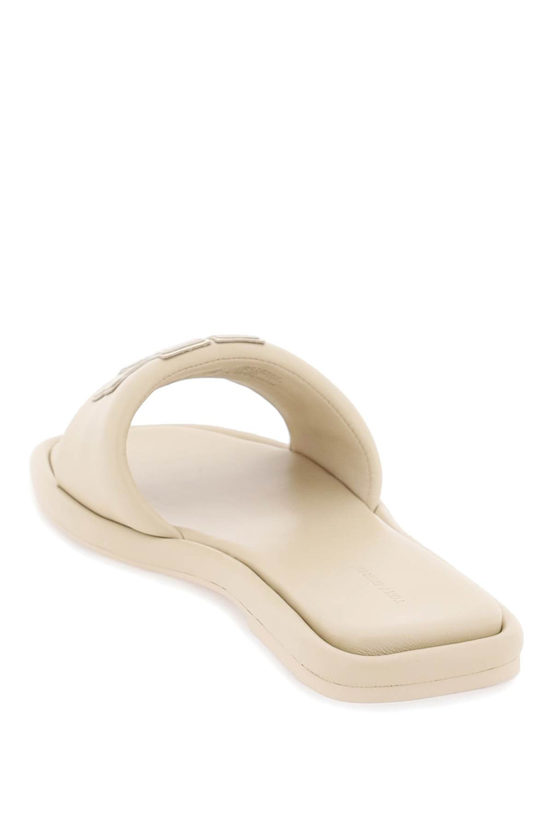 Tory Burch Double T Leather Slides   Beige