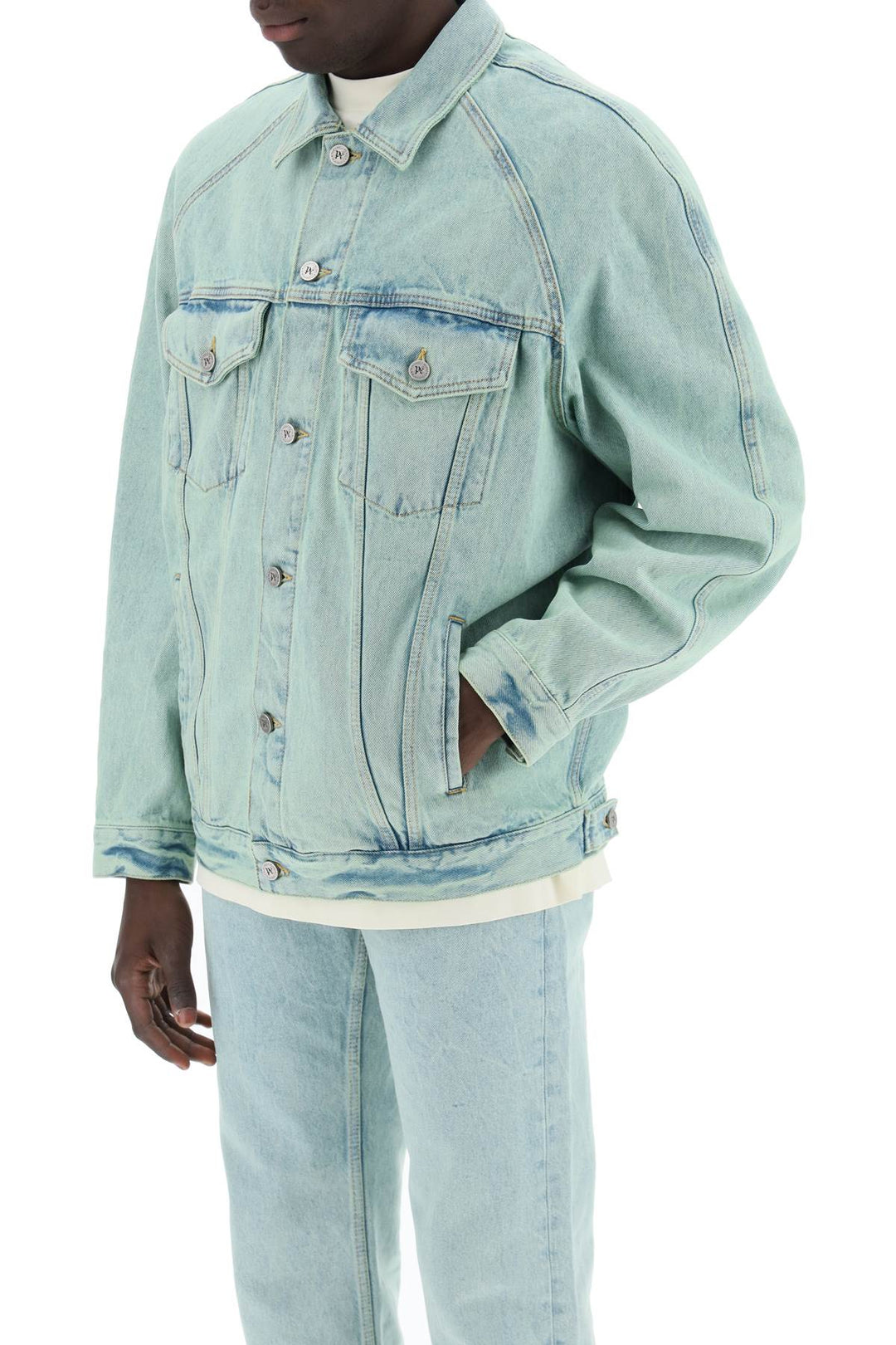 Palm Angels Replace With Double Quotedenim Overdye Jacket   Celeste