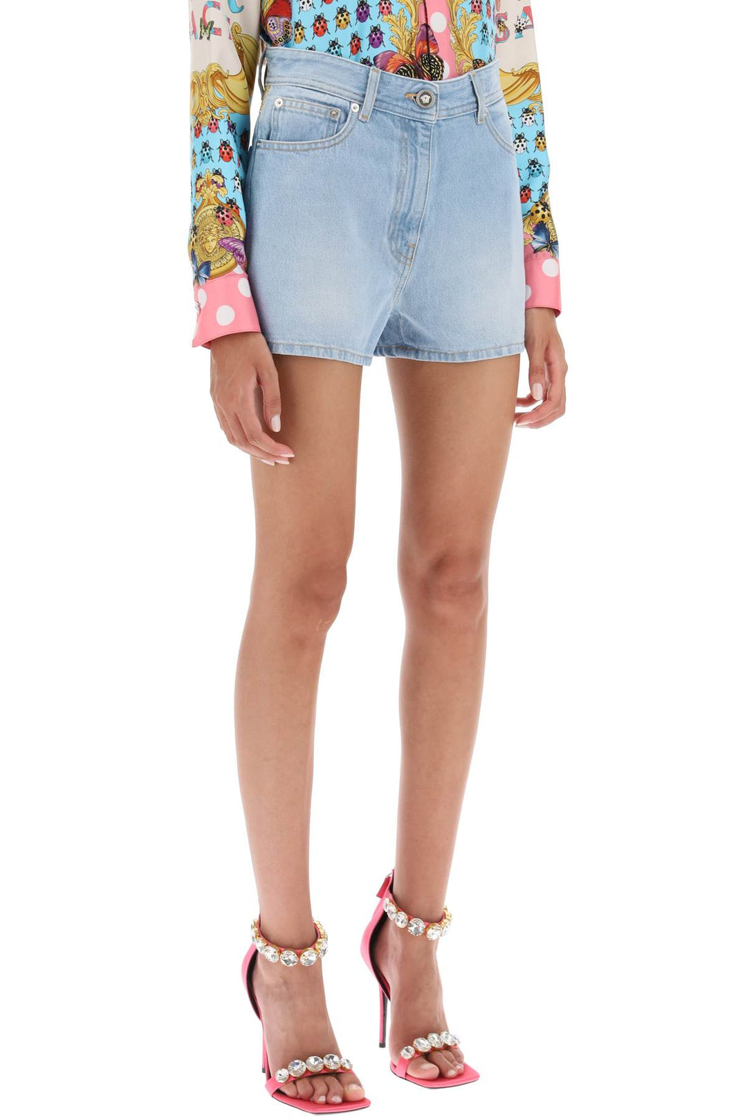 Versace Butterflies & Ladybugs Denim Shorts   Blu