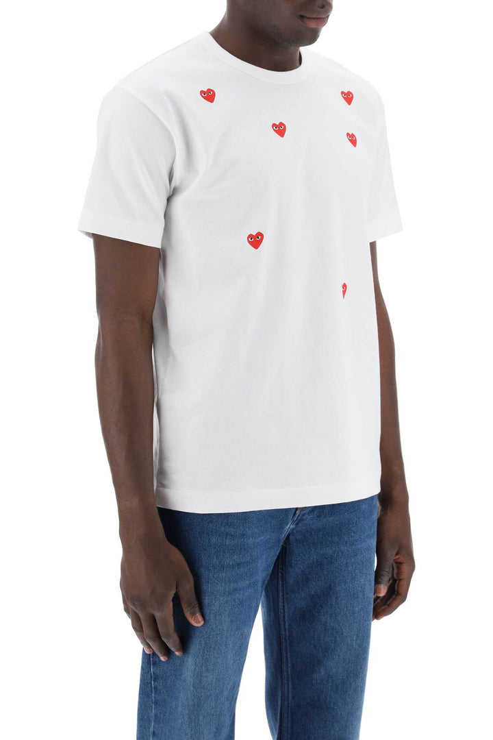 Comme Des Garcons Play Replace With Double Quoteround Neck T Shirt With Heart Pattern   Bianco