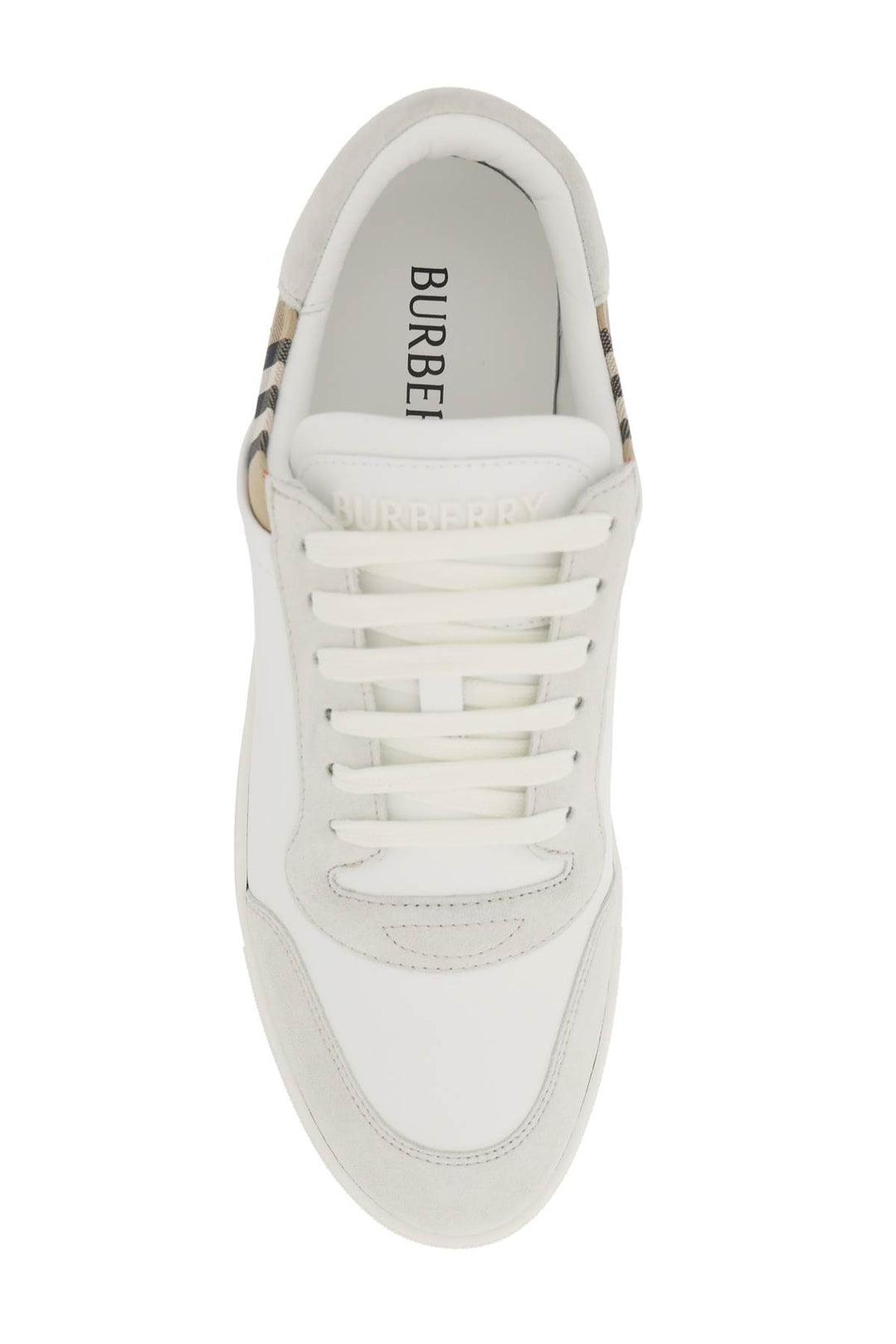 Burberry Check Leather Sneakers   Bianco