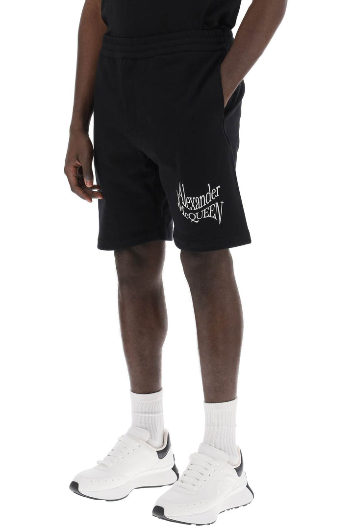 Alexander Mcqueen Warped Logo Sweat Shorts   Nero
