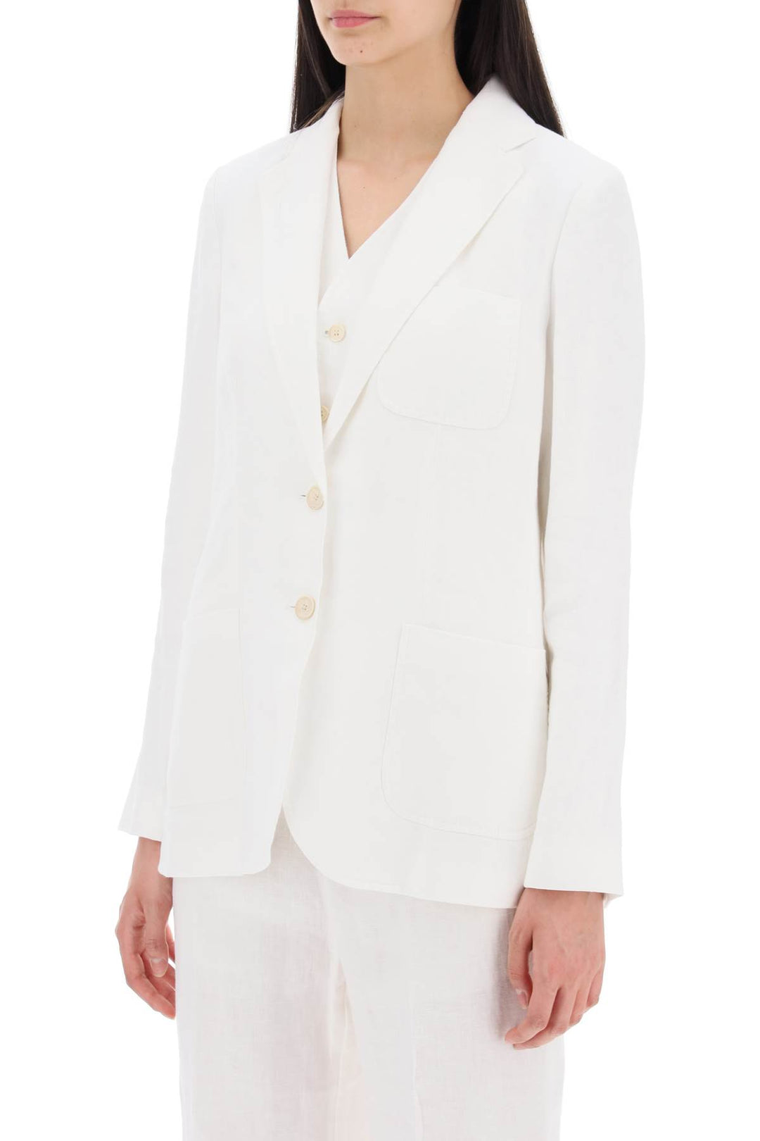 Polo Ralph Lauren Single Breasted Linen Jacket   Bianco