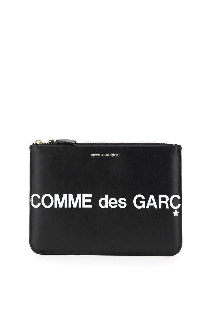 Comme Des Garcons Wallet Leather Pouch With Logo   Black